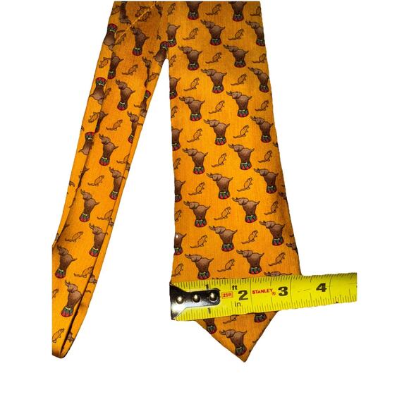 Hermes Mens Tie Circus Elephants & Mice Yellow 7681 TA 3.5" (W) x 57" (L) EUC - Picture 4 of 8